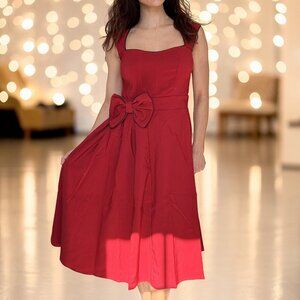 Lindy Bop Red Retro Midi Dress | Vintage Pinup Rockabilly Fit & Flare, size M